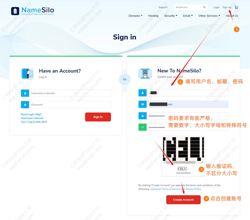 最新 Namesilo 域名注册教程 – 优惠码 wpdaxue 立减 $1